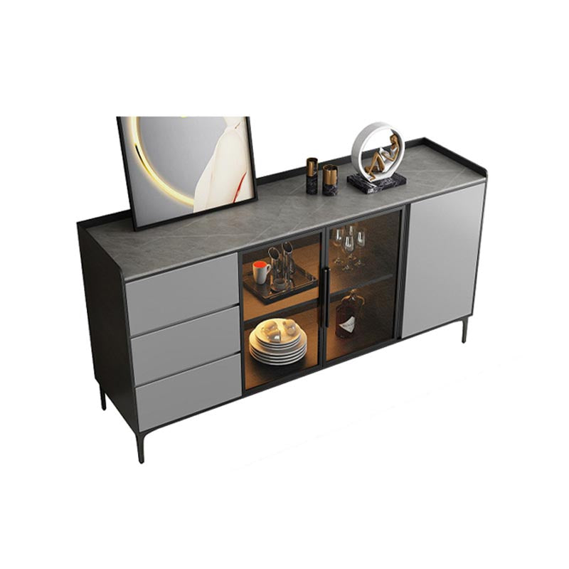 Contemporary Side Board Stone Top Engineered Wood Sideboard for Dining Room with Drawers