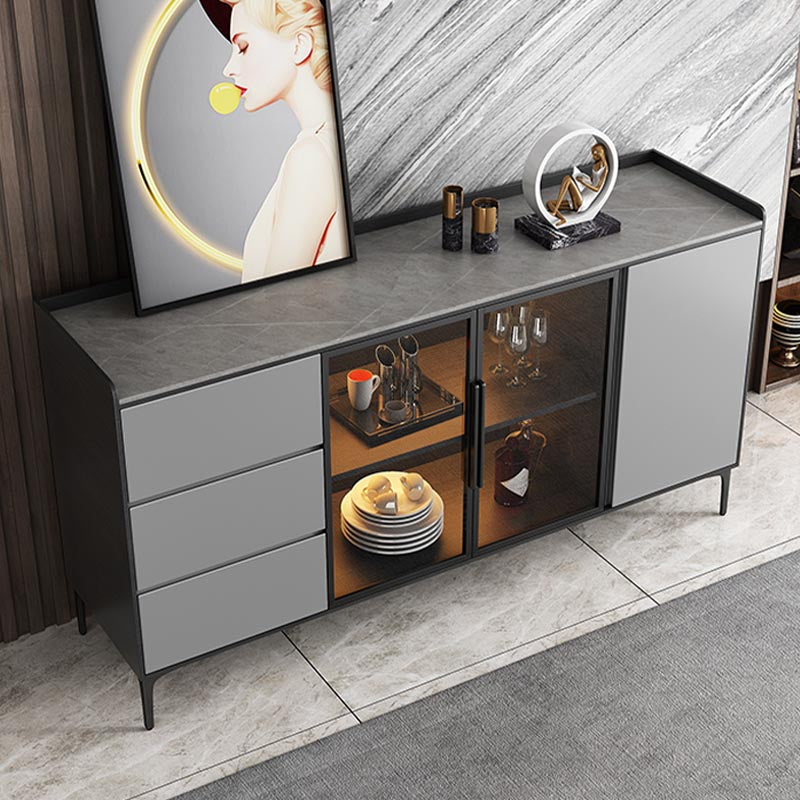 Contemporary Side Board Stone Top Engineered Wood Sideboard for Dining Room with Drawers