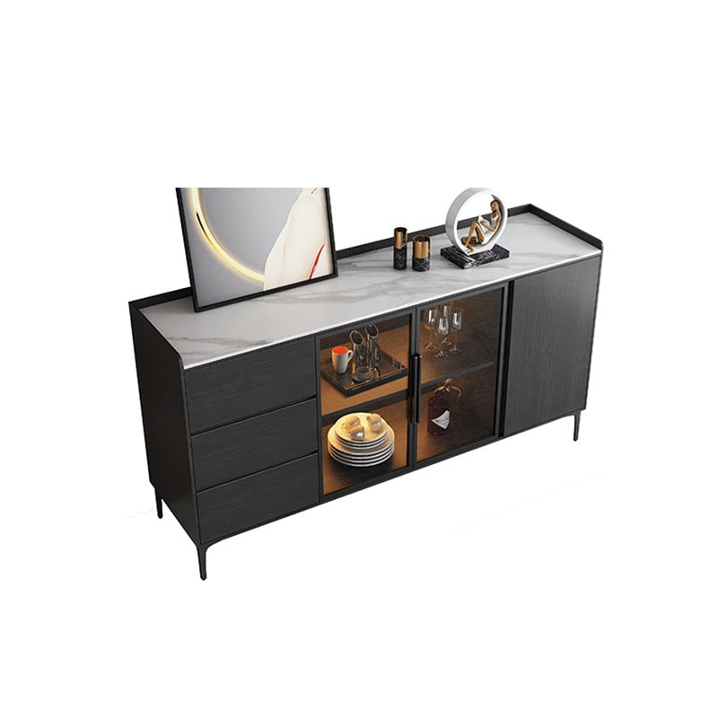 Contemporary Side Board Stone Top Engineered Wood Sideboard for Dining Room with Drawers