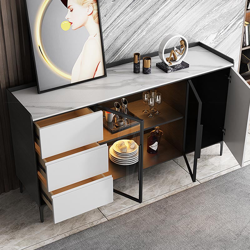 Contemporary Side Board Stone Top Engineered Wood Sideboard for Dining Room with Drawers