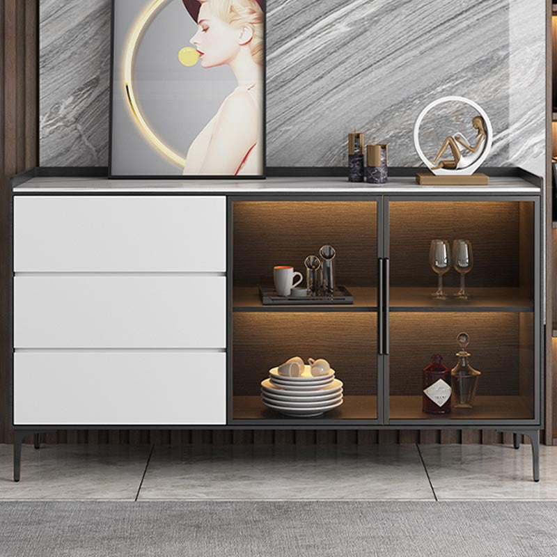 Contemporary Side Board Stone Top Engineered Wood Sideboard for Dining Room with Drawers