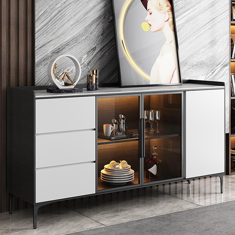 Contemporary Side Board Stone Top Engineered Wood Sideboard for Dining Room with Drawers