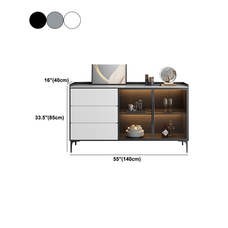 Contemporary Side Board Stone Top Engineered Wood Sideboard for Dining Room with Drawers