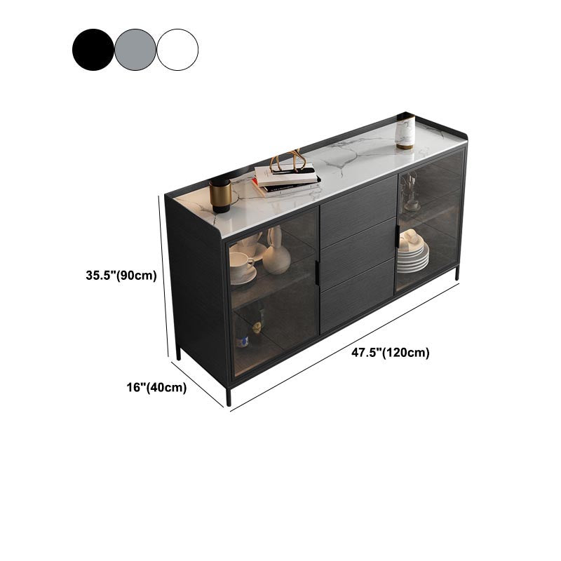 Contemporary Side Board Stone Top Engineered Wood Sideboard for Dining Room with Drawers