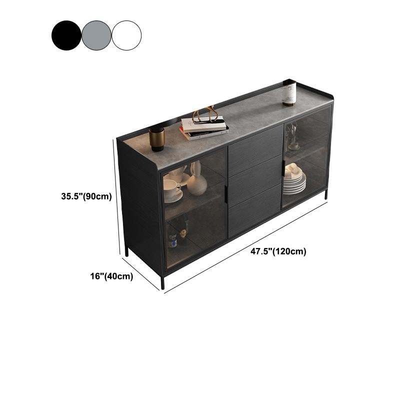 Contemporary Side Board Stone Top Engineered Wood Sideboard for Dining Room with Drawers