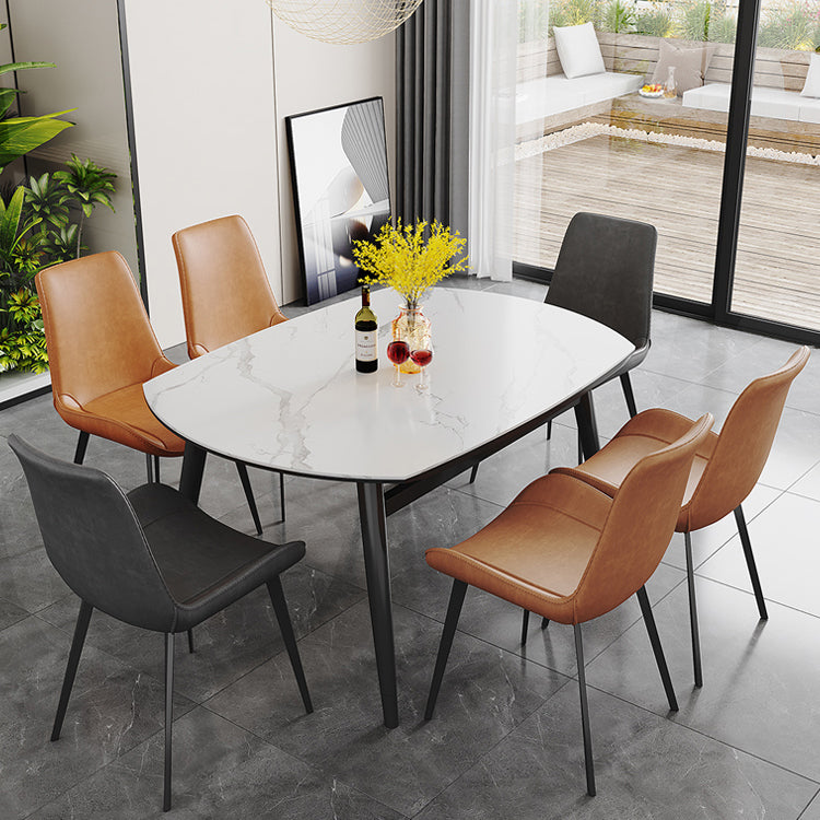 Modern Round Stone Table Black Base Dining Table with Leaf Extension