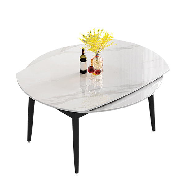 Modern Round Stone Table Black Base Dining Table with Leaf Extension