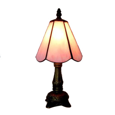 Tiffany Traditional Conical Desk Lamp 1 Light Glass and Metal Reading Light in White/Pink for Office