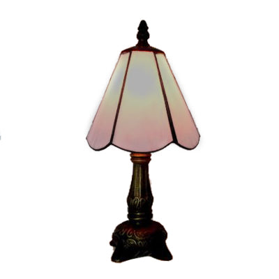 Tiffany Traditional Conical Desk Lamp 1 Light Glass and Metal Reading Light in White/Pink for Office