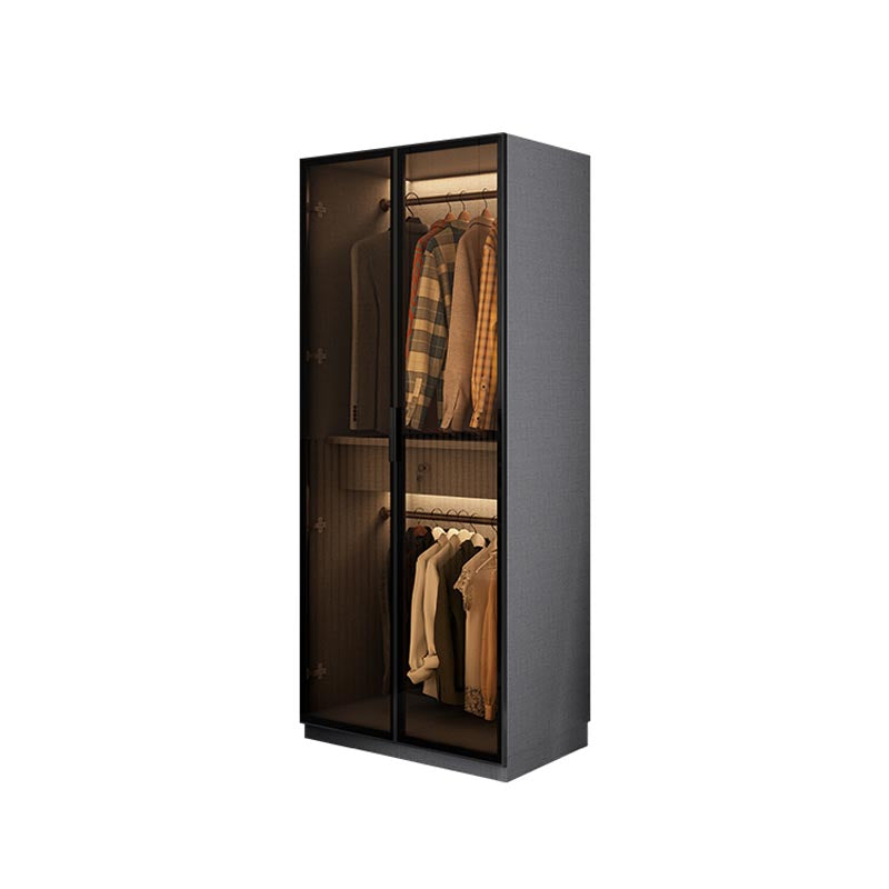 Contemporary Style Glass Wardrobe Soft Close Door Wardrobe Closet for Bedroom