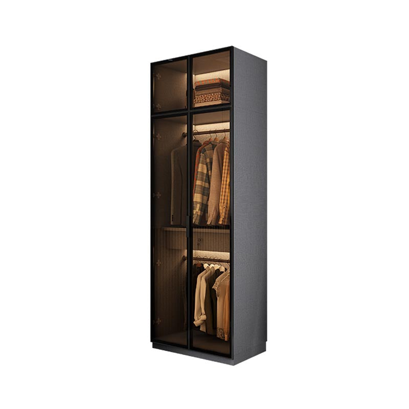 Contemporary Style Glass Wardrobe Soft Close Door Wardrobe Closet for Bedroom