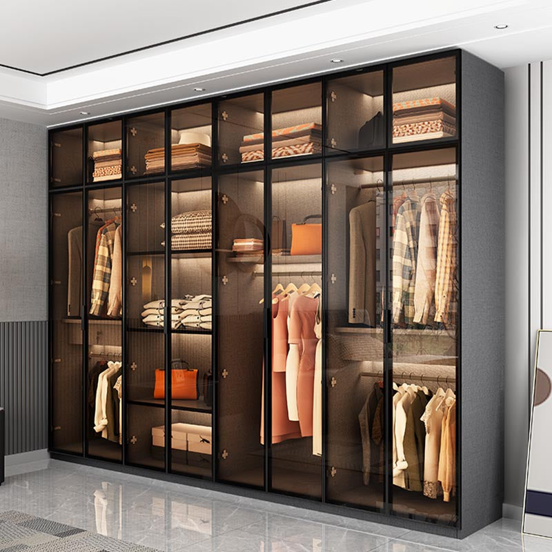 Contemporary Style Glass Wardrobe Soft Close Door Wardrobe Closet for Bedroom