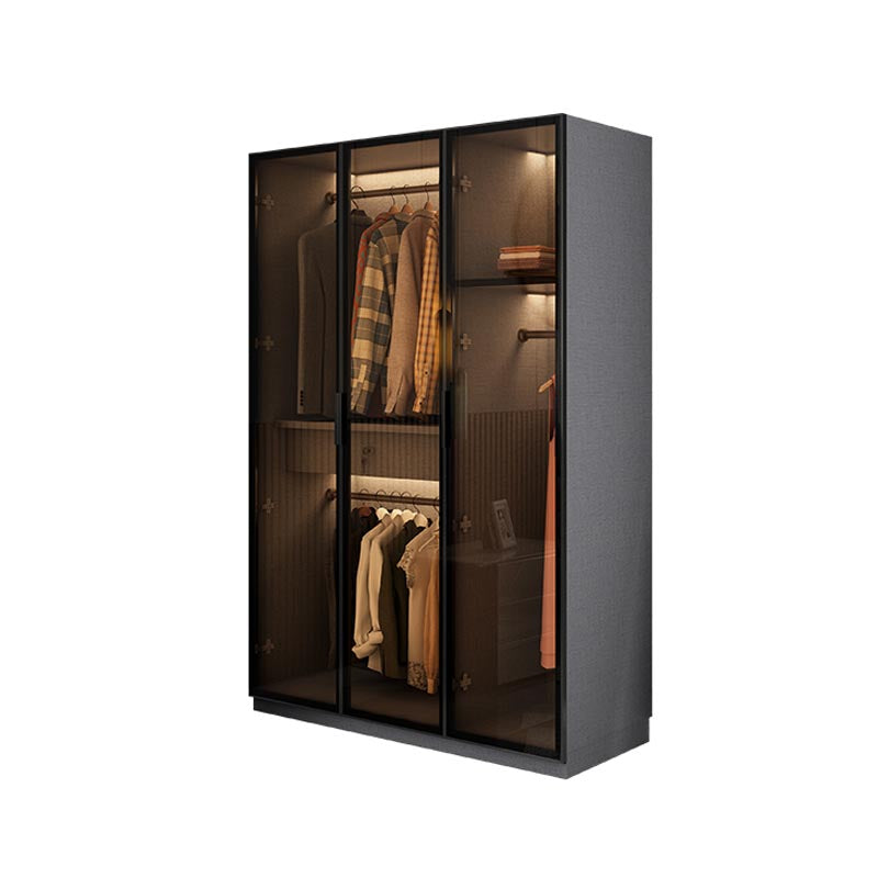 Contemporary Style Glass Wardrobe Soft Close Door Wardrobe Closet for Bedroom