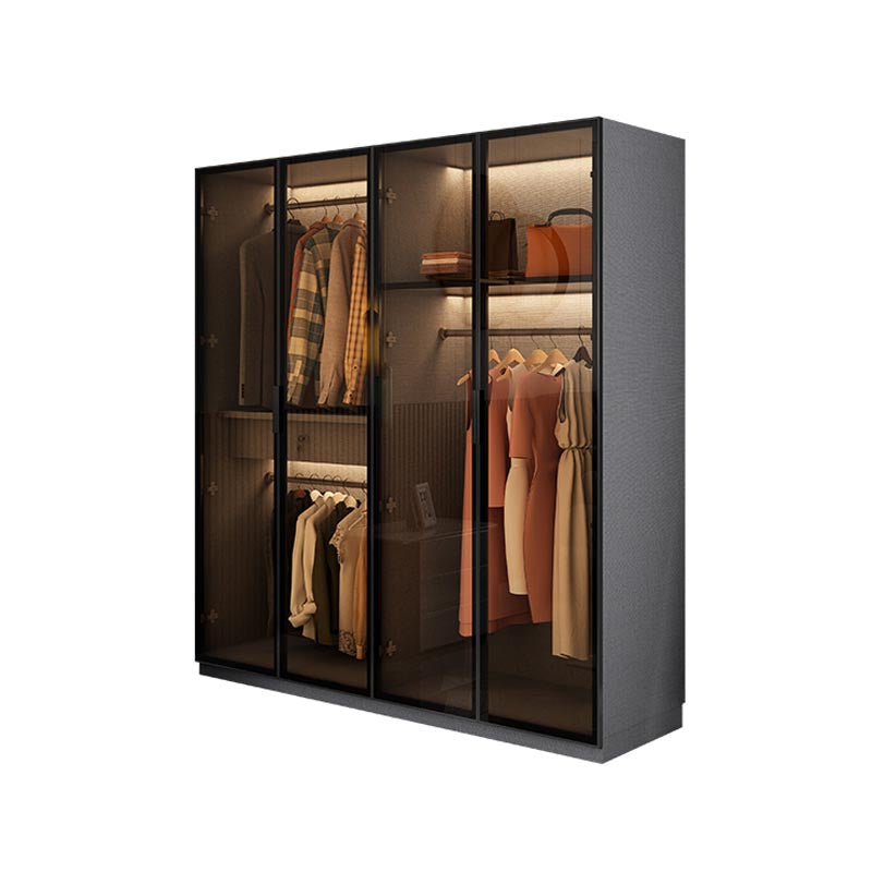 Contemporary Style Glass Wardrobe Soft Close Door Wardrobe Closet for Bedroom