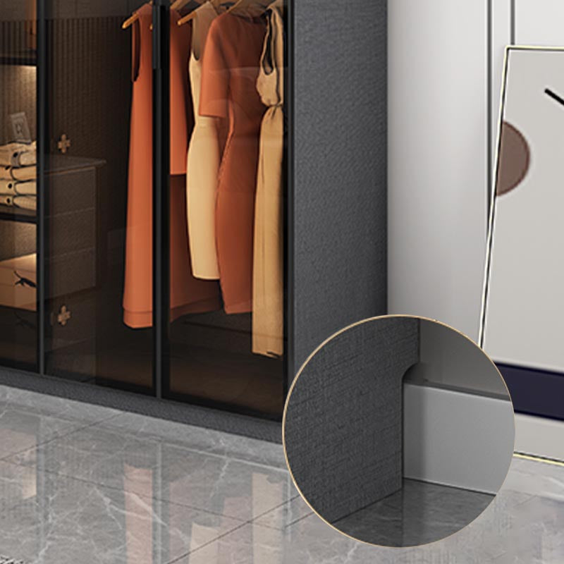 Contemporary Style Glass Wardrobe Soft Close Door Wardrobe Closet for Bedroom