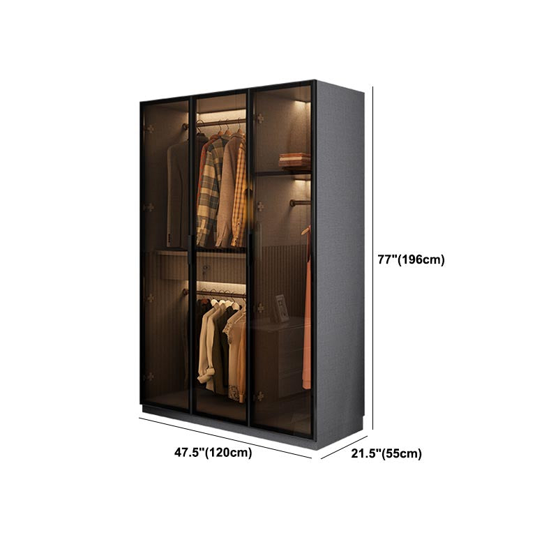 Contemporary Style Glass Wardrobe Soft Close Door Wardrobe Closet for Bedroom