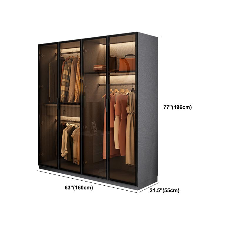 Contemporary Style Glass Wardrobe Soft Close Door Wardrobe Closet for Bedroom