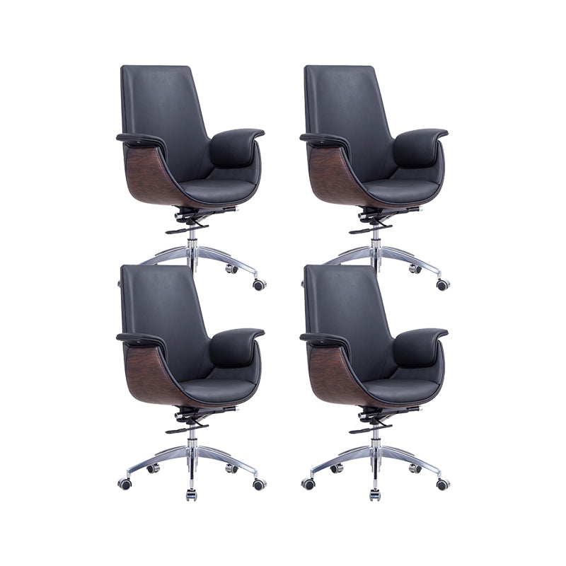 Contemporary Arm Chair Fixed Arms Adjustable Seat Height with Wheels Office Chair