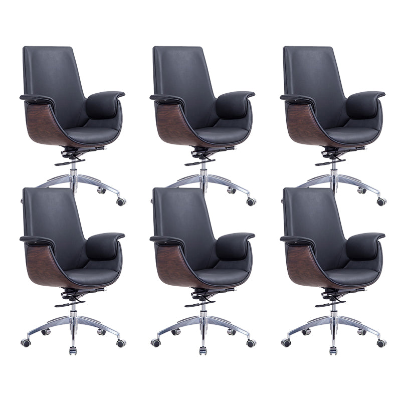 Contemporary Arm Chair Fixed Arms Adjustable Seat Height with Wheels Office Chair