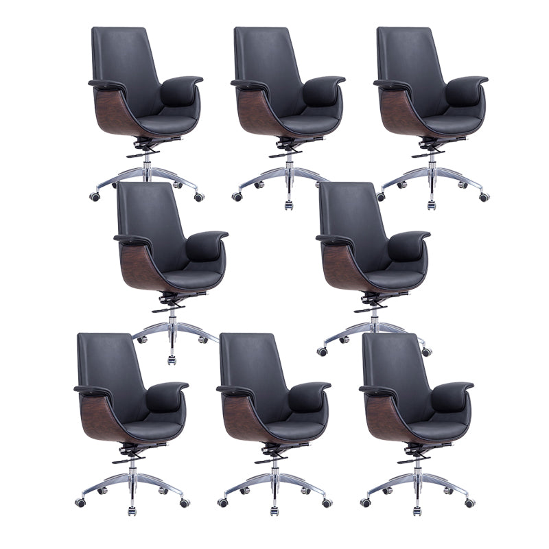 Contemporary Arm Chair Fixed Arms Adjustable Seat Height with Wheels Office Chair