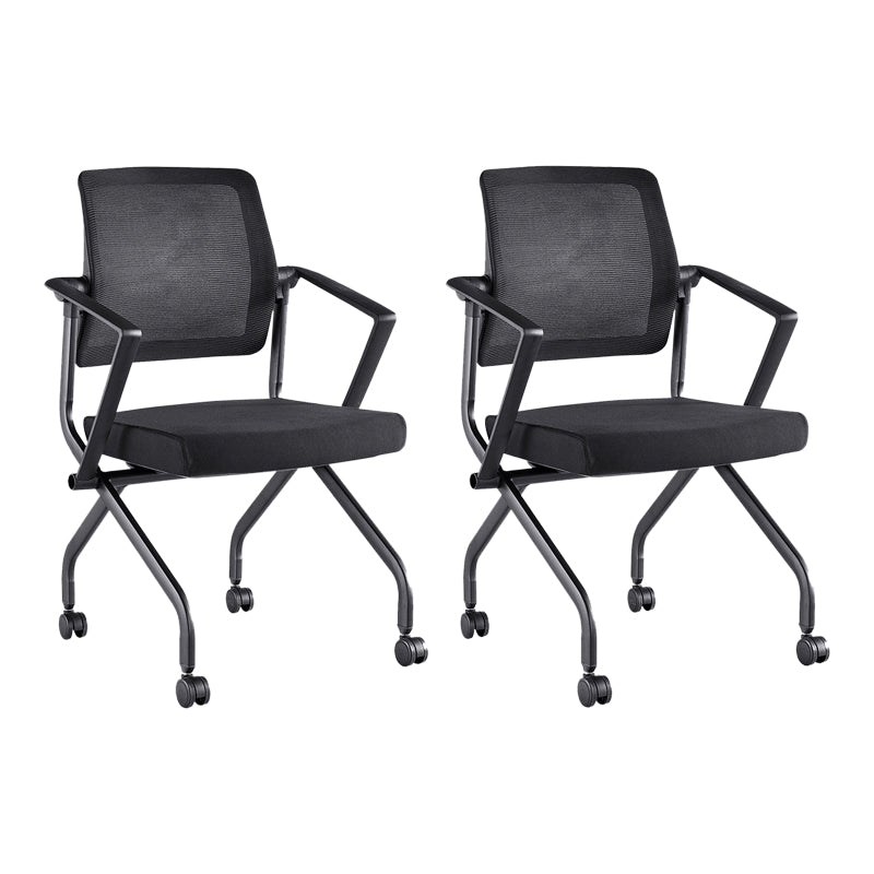 Contemporary Arm Chair Fixed Arms Black with Wheels Office Chair