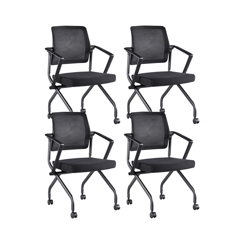 Contemporary Arm Chair Fixed Arms Black with Wheels Office Chair