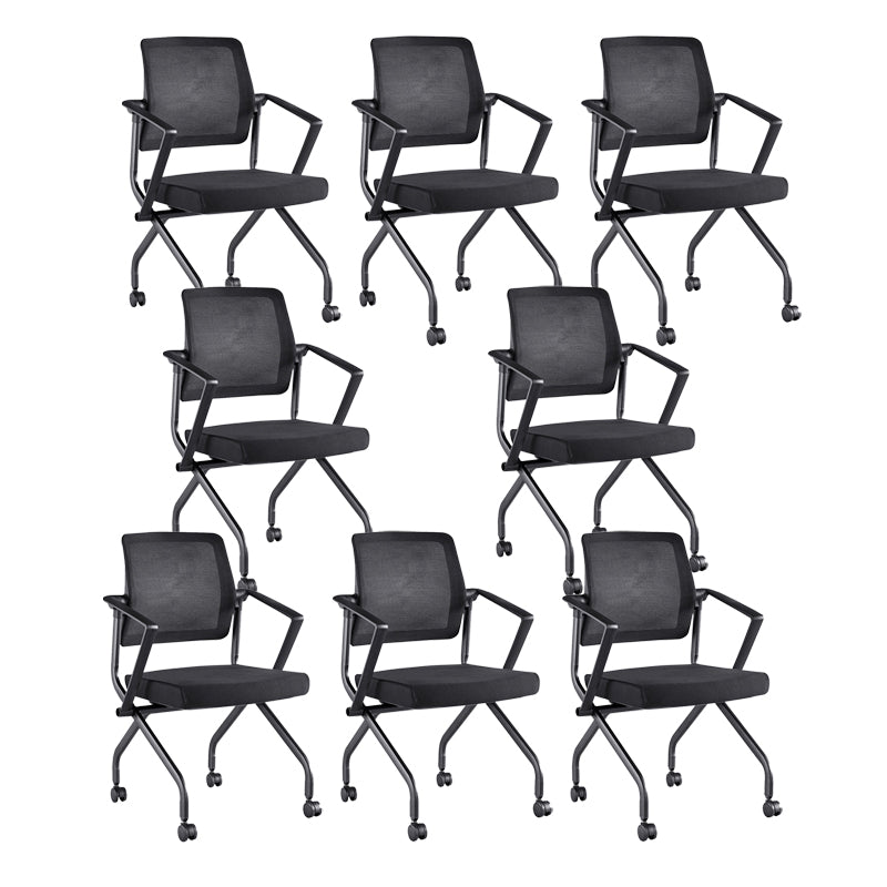 Contemporary Arm Chair Fixed Arms Black with Wheels Office Chair