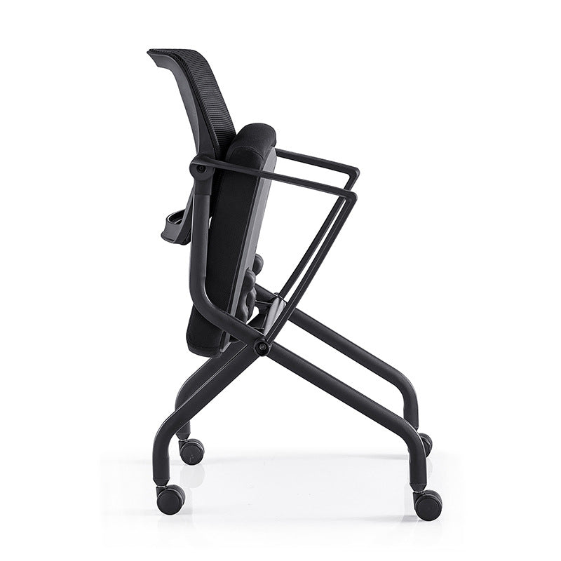 Contemporary Arm Chair Fixed Arms Black with Wheels Office Chair