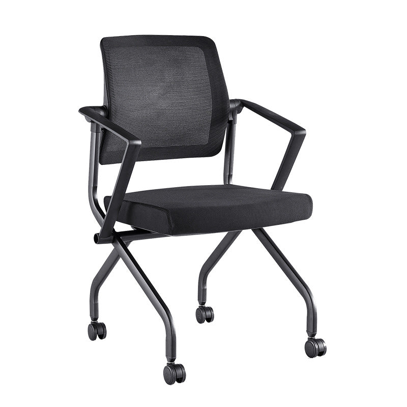 Contemporary Arm Chair Fixed Arms Black with Wheels Office Chair