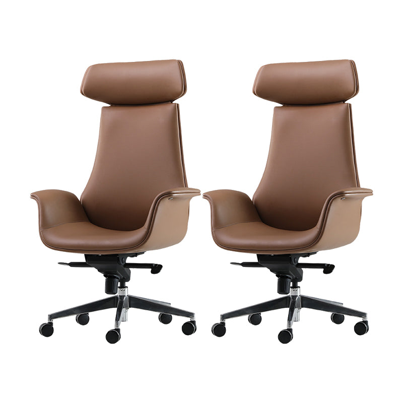 Contemporary Arm Chair Fixed Arms Adjustable Seat Height Brown Leather Office Chair