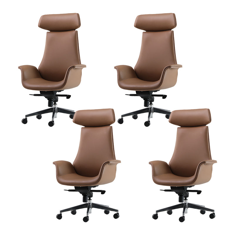 Contemporary Arm Chair Fixed Arms Adjustable Seat Height Brown Leather Office Chair