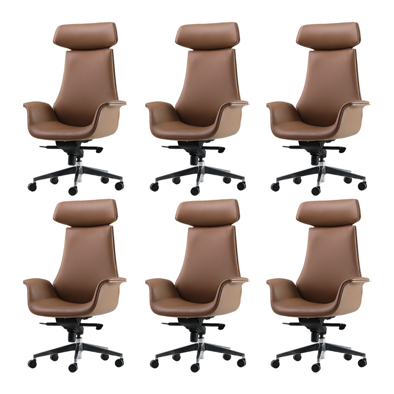 Contemporary Arm Chair Fixed Arms Adjustable Seat Height Brown Leather Office Chair