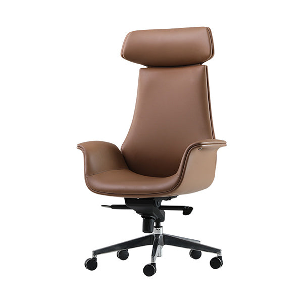 Contemporary Arm Chair Fixed Arms Adjustable Seat Height Brown Leather Office Chair