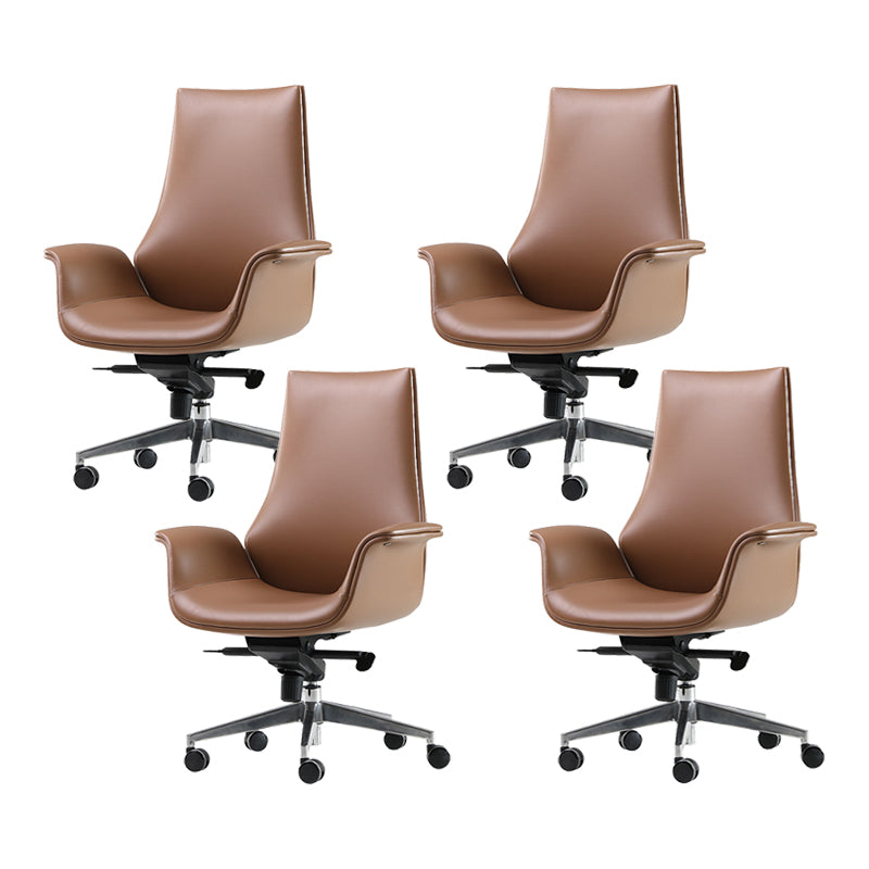 Contemporary Arm Chair Fixed Arms Adjustable Seat Height Brown Leather Office Chair