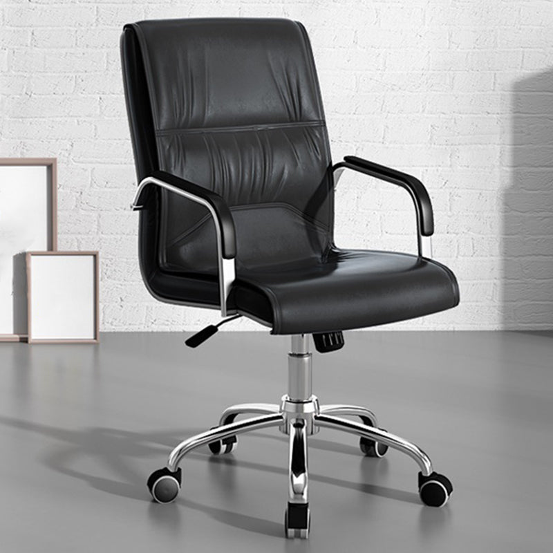 Contemporary Arm Chair Fixed Arms Black Faux Leather Office Chair