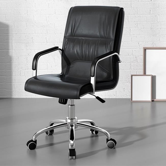 Contemporary Arm Chair Fixed Arms Black Faux Leather Office Chair