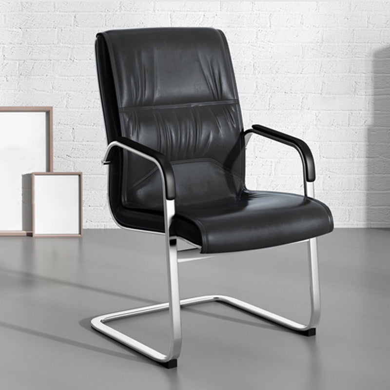 Contemporary Arm Chair Fixed Arms Black Faux Leather Office Chair