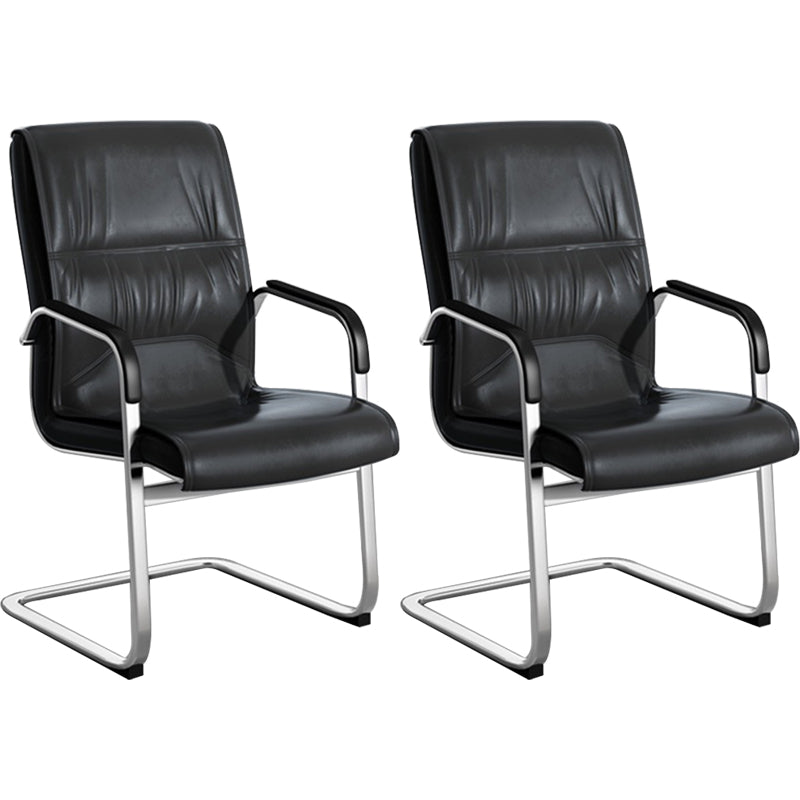 Contemporary Arm Chair Fixed Arms Black Faux Leather Office Chair