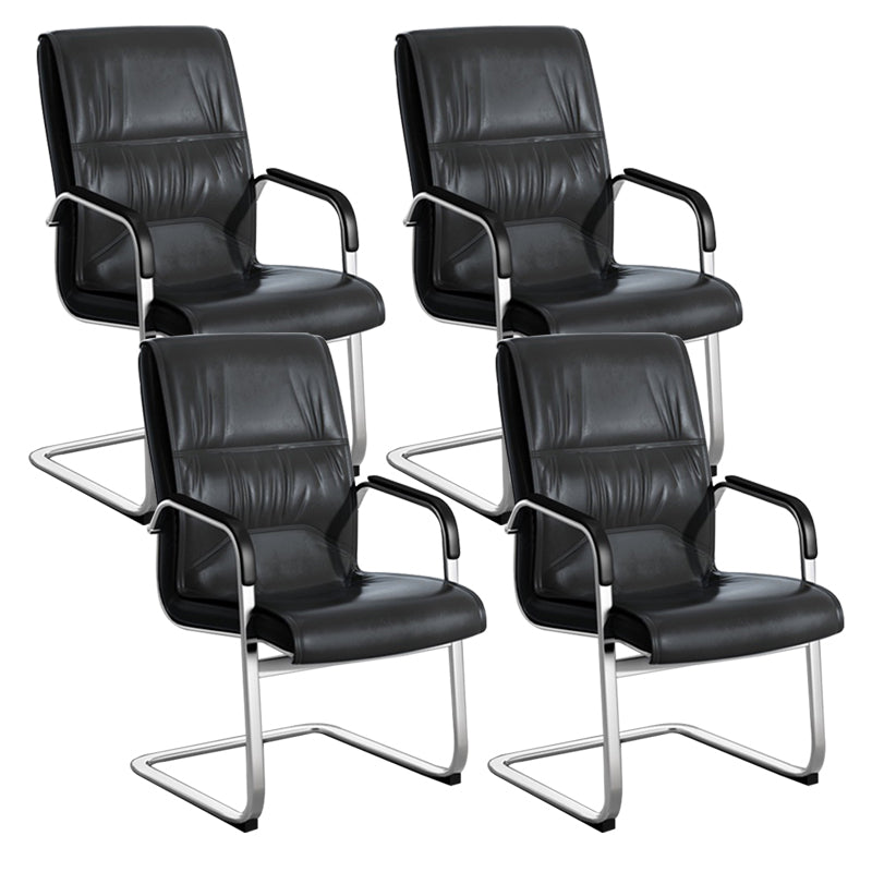 Contemporary Arm Chair Fixed Arms Black Faux Leather Office Chair