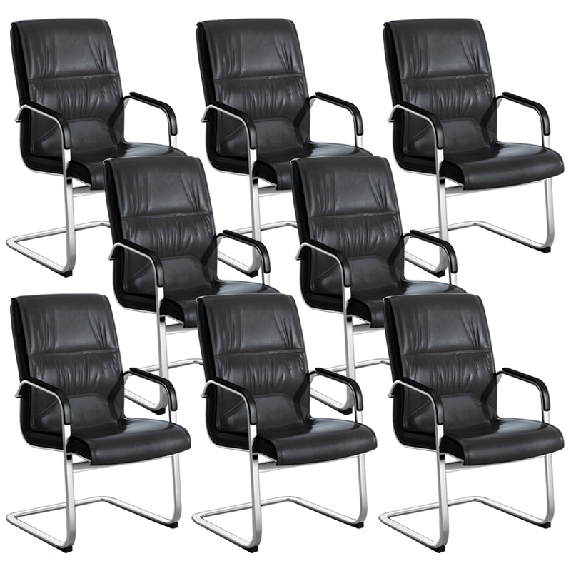 Contemporary Arm Chair Fixed Arms Black Faux Leather Office Chair