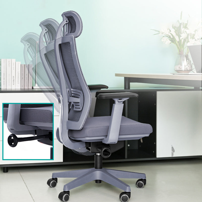 Contemporary Arm Chair Gray Lumbar Support with Wheels Office Chair