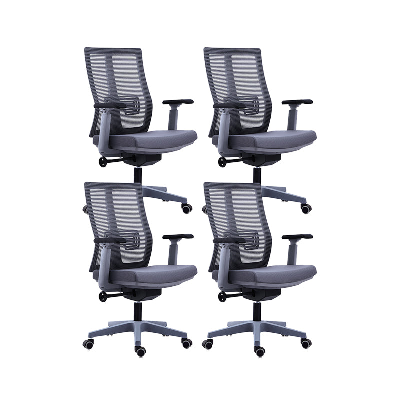 Contemporary Arm Chair Gray Lumbar Support with Wheels Office Chair