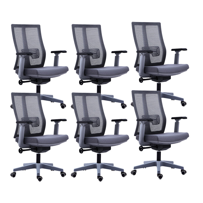 Contemporary Arm Chair Gray Lumbar Support with Wheels Office Chair