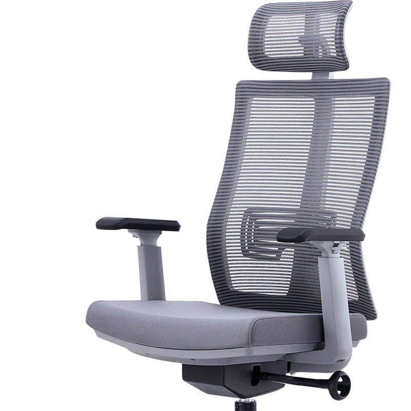 Contemporary Arm Chair Gray Lumbar Support with Wheels Office Chair