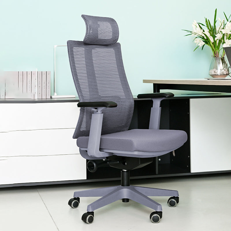 Contemporary Arm Chair Gray Lumbar Support with Wheels Office Chair