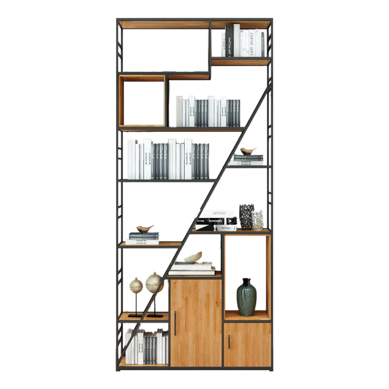 Urban Metal Bookcase Black Open Back Book Shelf with Cabinets