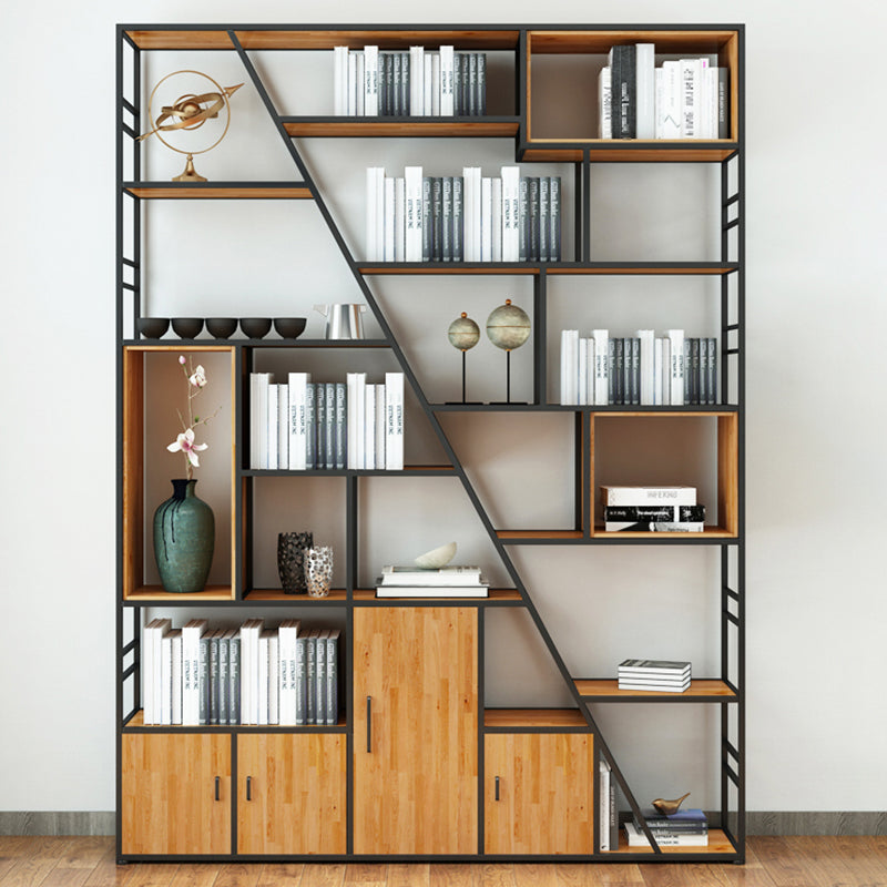 Urban Metal Bookcase Black Open Back Book Shelf with Cabinets