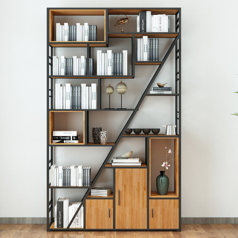 Urban Metal Bookcase Black Open Back Book Shelf with Cabinets