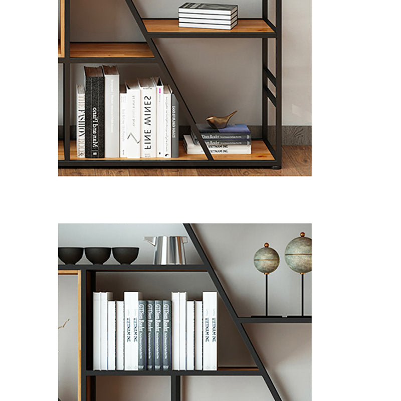 Urban Metal Bookcase Black Open Back Book Shelf with Cabinets