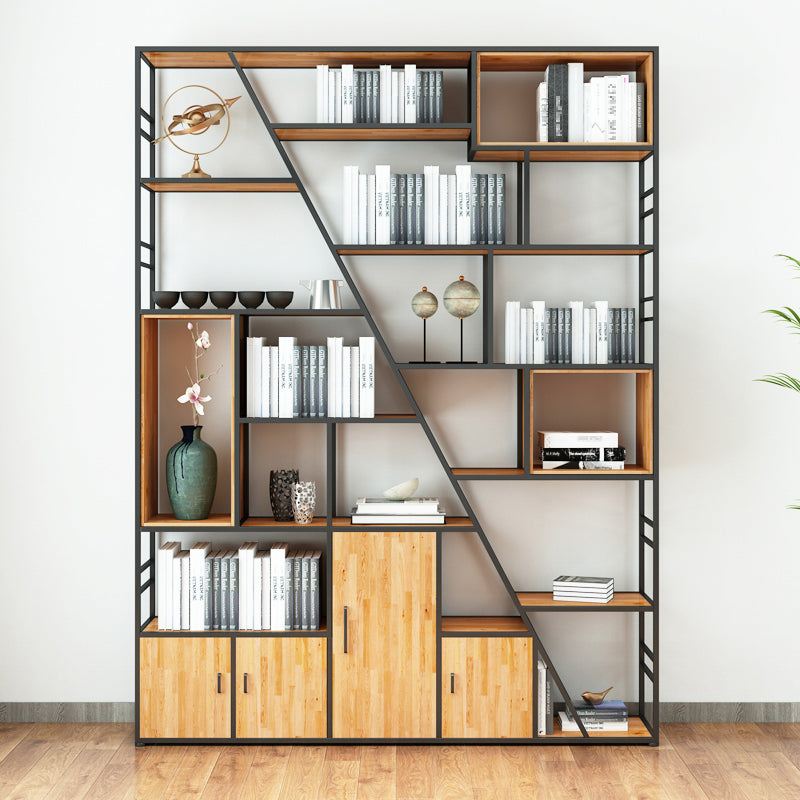 Urban Metal Bookcase Black Open Back Book Shelf with Cabinets